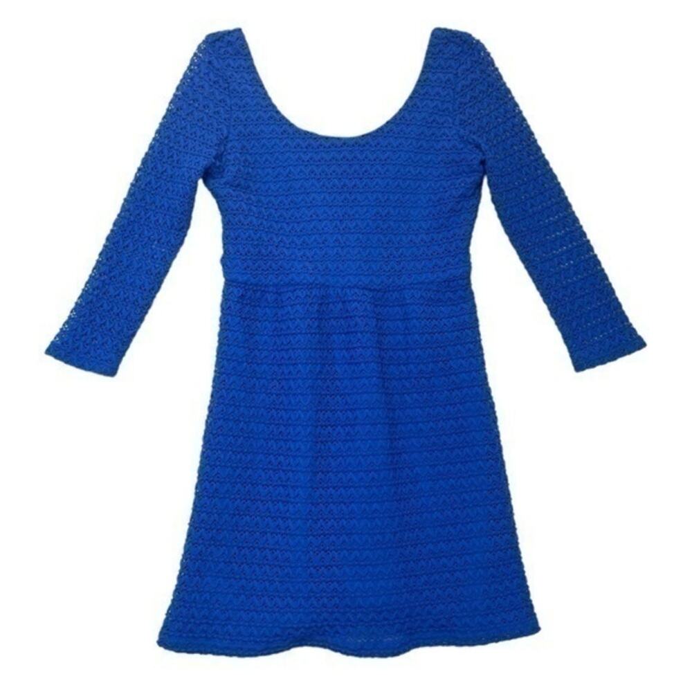Francesca’s Royal Blue Crochet Open Back Skater Dress Size Small